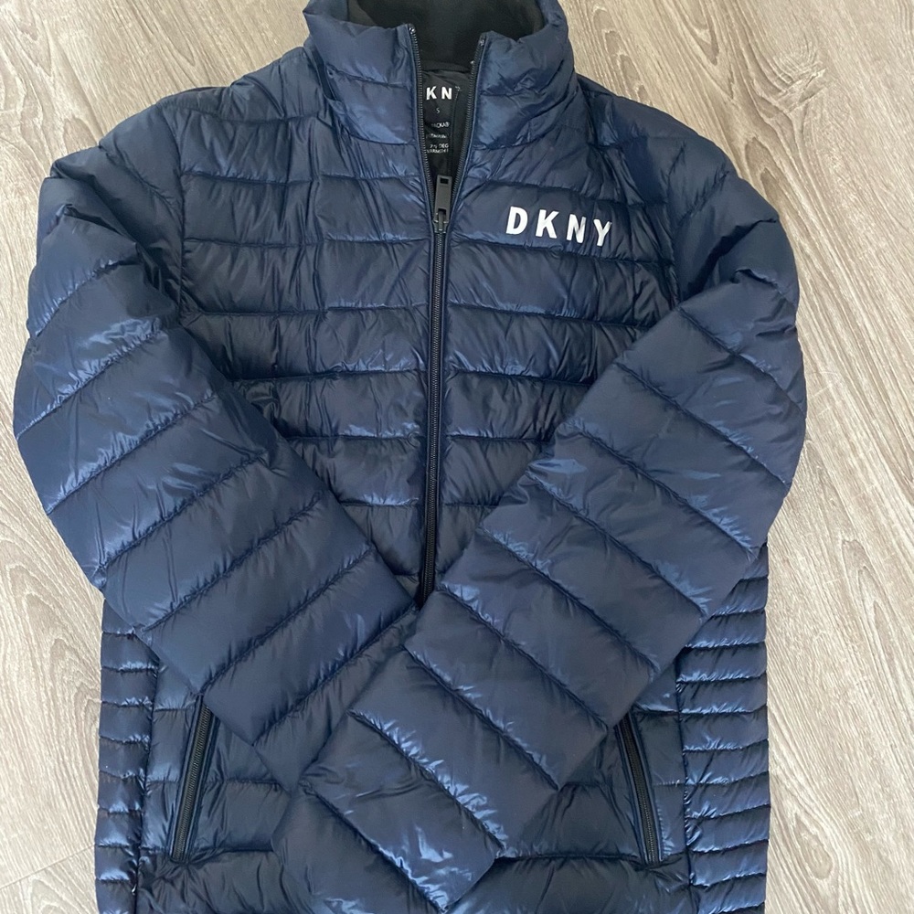 DKNY Men’s Navy Puffer Coat, Size Small, Double Zipper
